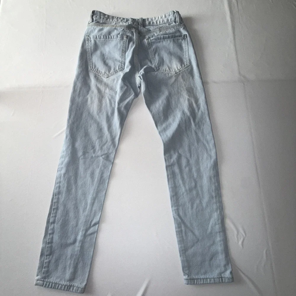 Mens Light Blue Denim Jeans With Red Bat & Skeleton Print Size 28 Streetwear‎